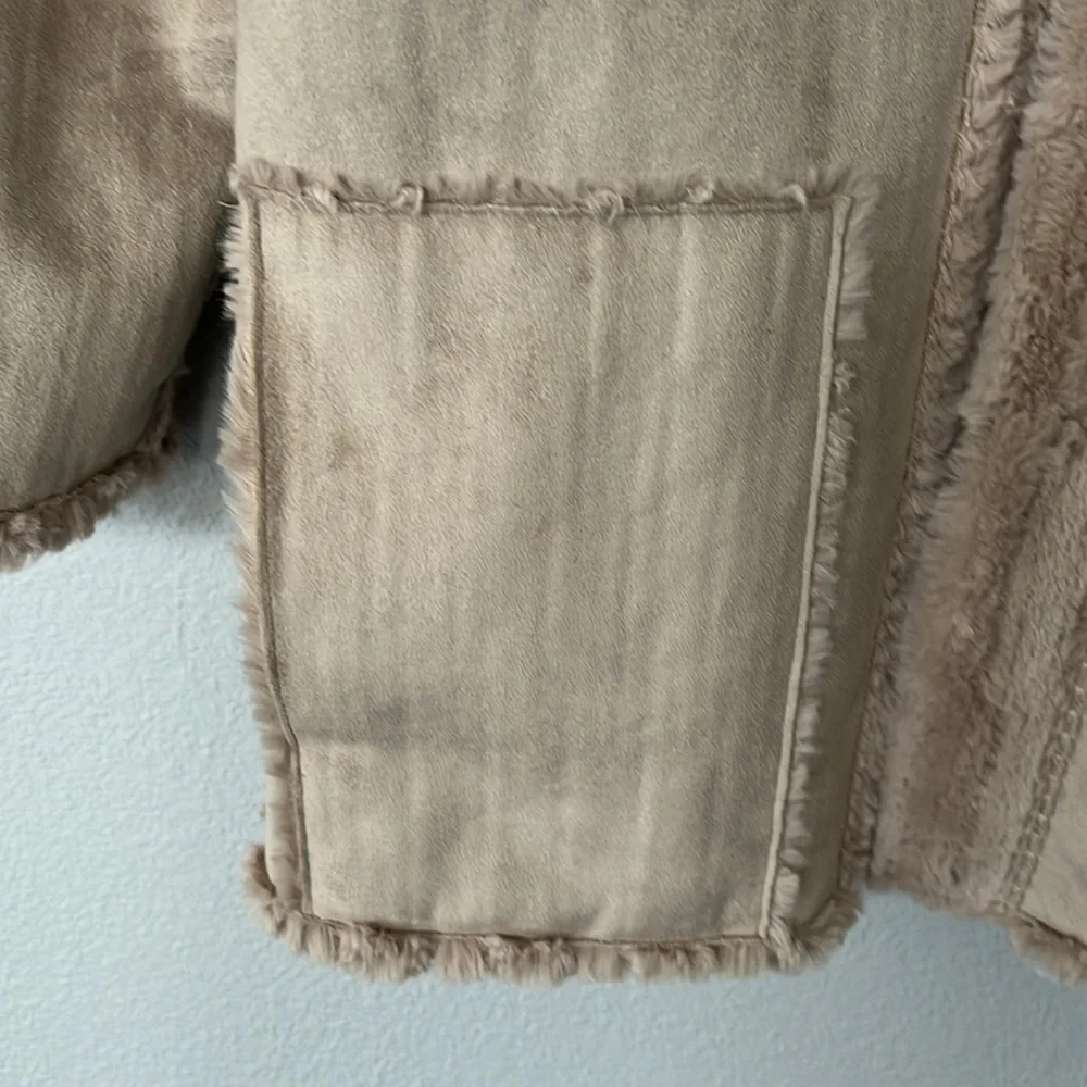 CHI by CARLOS FALCHI Vintage Reversible Luxury Tan Faux-Fur Suede Coat Jacket